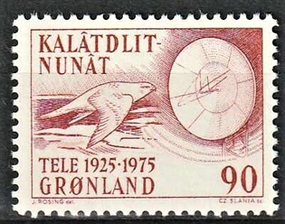 FRIMÆRKER GRØNLAND | 1975 - AFA 94 - Grønlands televæsen - 90 øre brunrød - Postfrisk